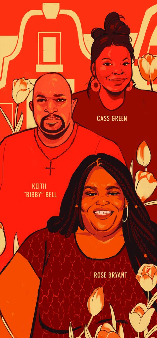a banner by noa denmon showing Cass Green, Keith "Bibby" Bell, Rose Bryant