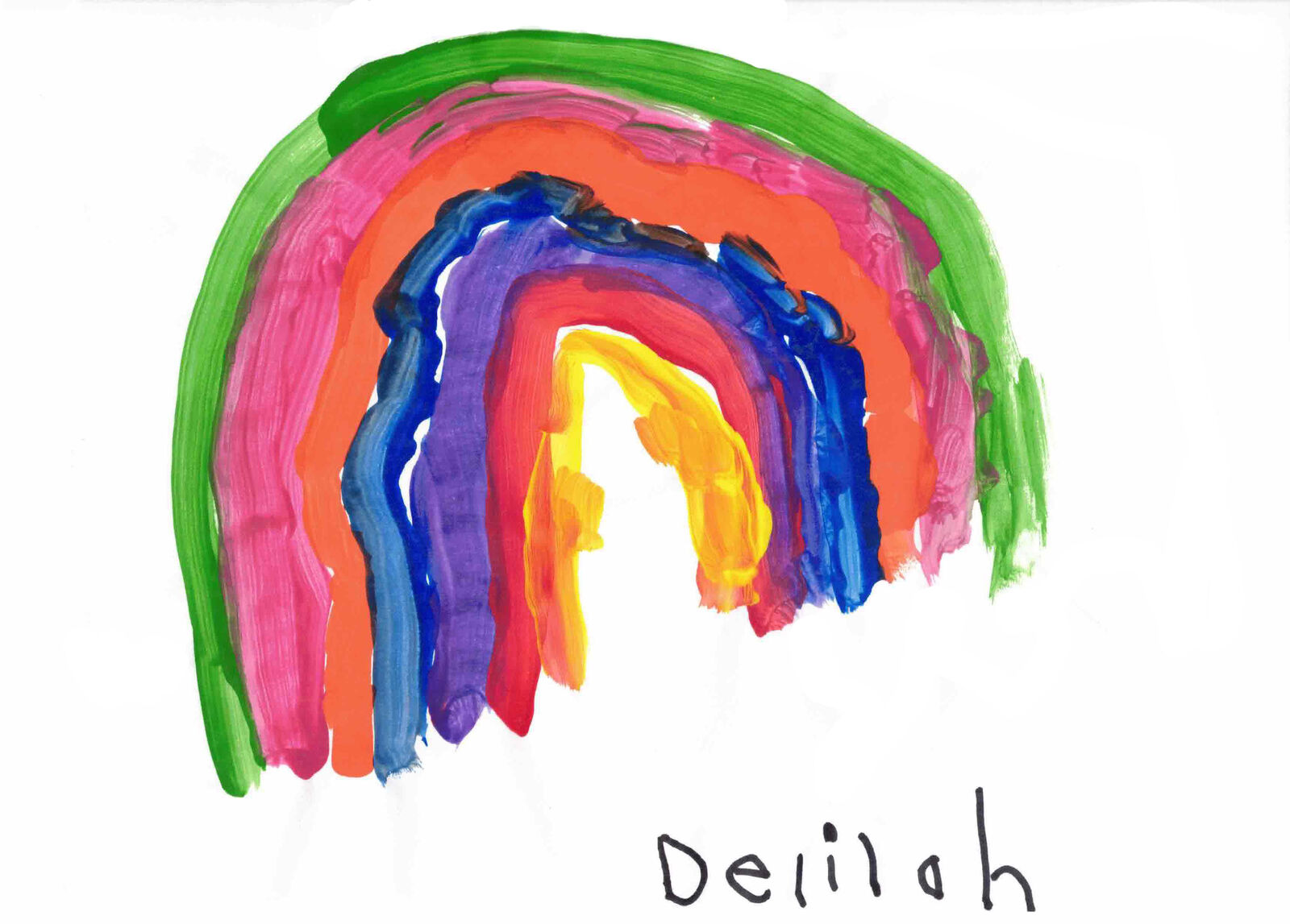 finger painted rainbow signed "delilah"