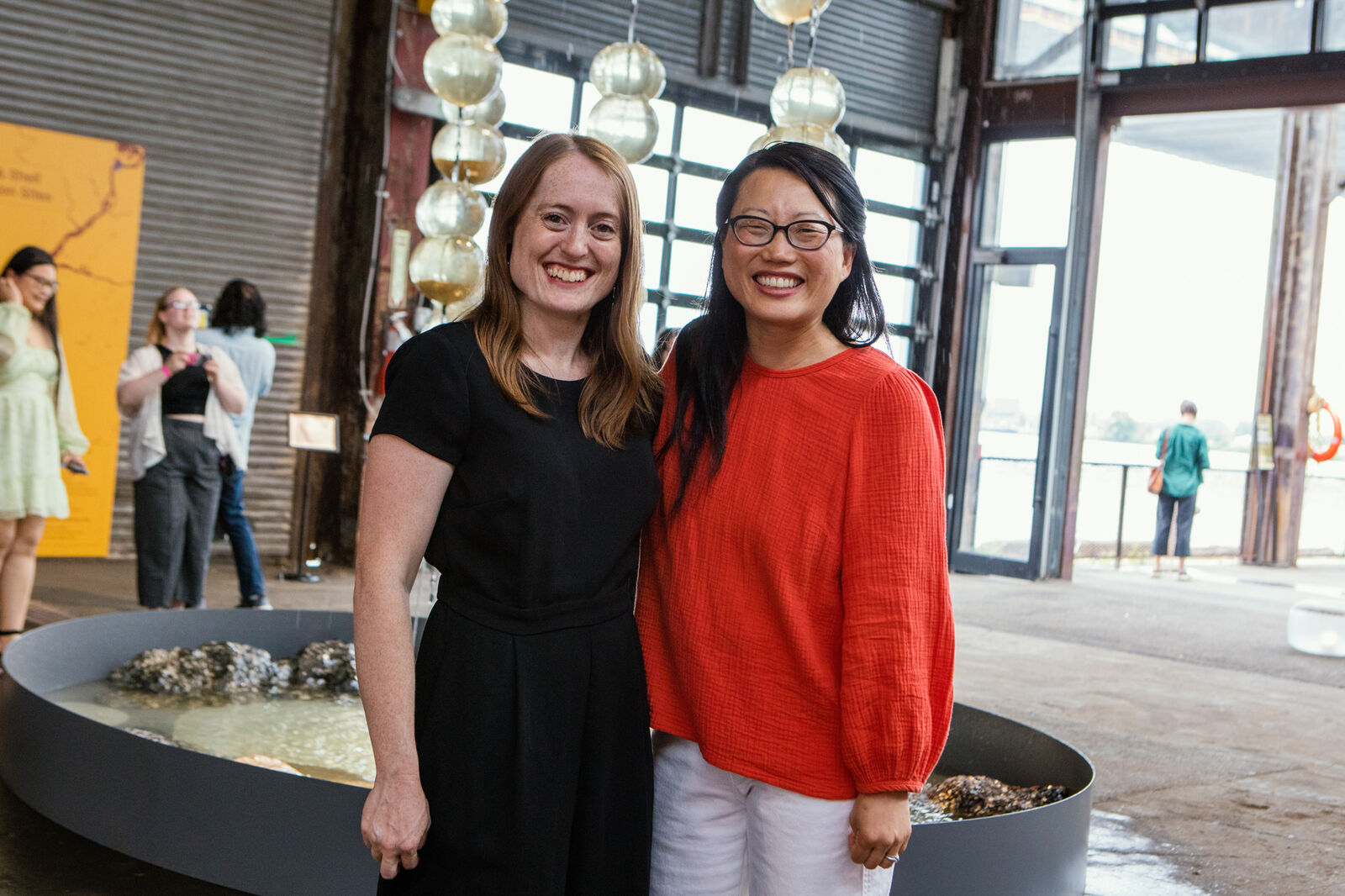 Curator Kerry Bickford (left) with artist Jean Shin (right)