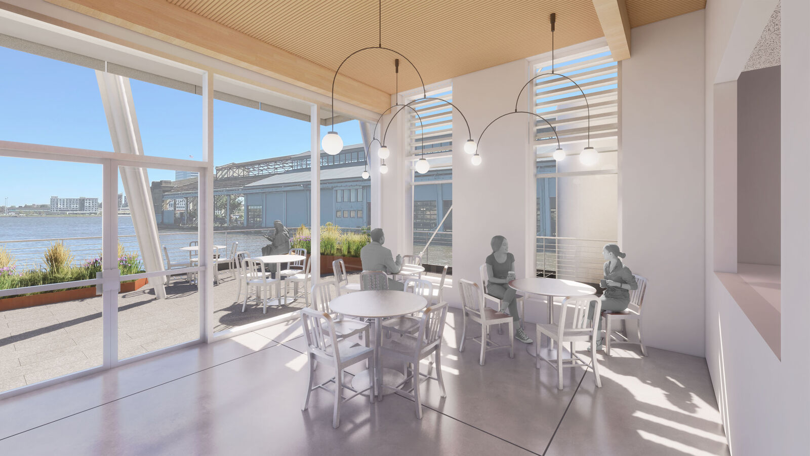 interior rendering of the cafe in the floating gallery