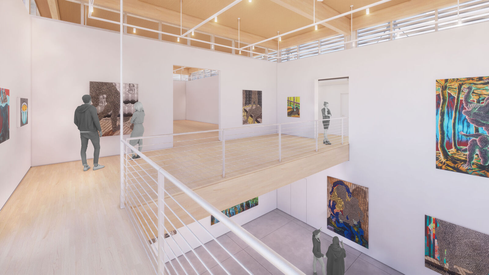 interior rendering of the second floor gallery in the floating gallery